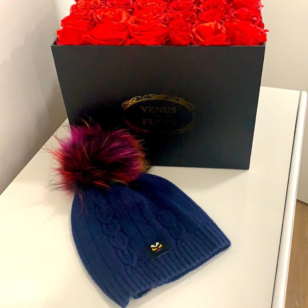 Rabbit fur wool beanie Pompom hat